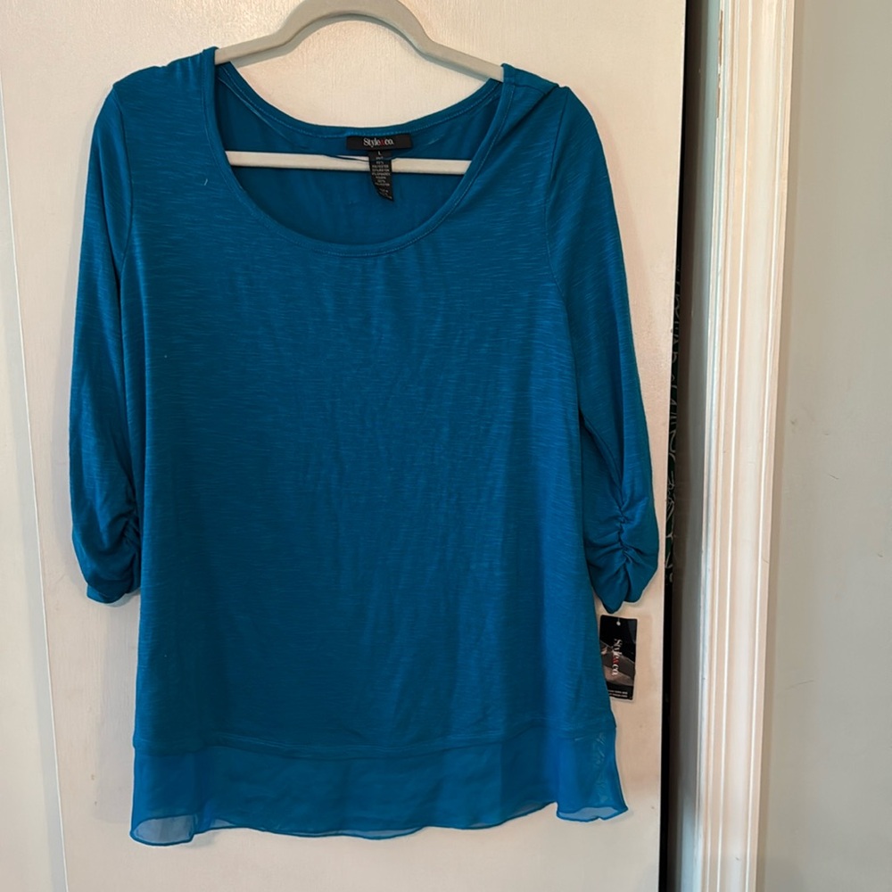 NWT Style and Company  Women’s Chiffon Hem  3/4  Sleeve Tunic Top Size L